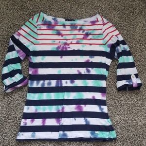 ❎3/4 sleeve tie dye and red and blue stipe top